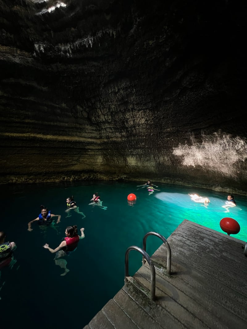 Taylor swims in the Crater at the Homestead during a recent trip to Utah for a bachelorette party.