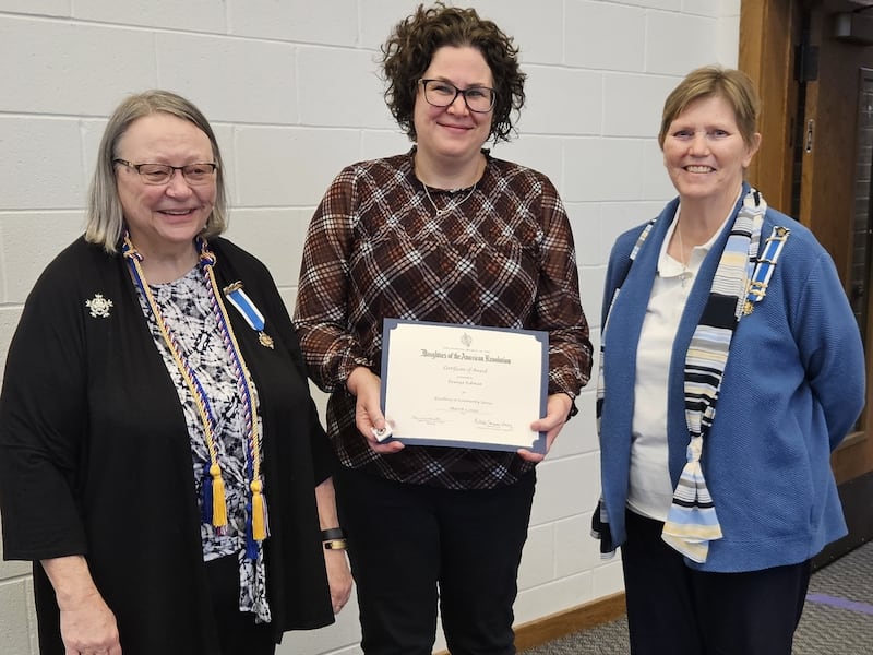 (Left to right); DAR General John Stark Chapter Regent Donna Willrett, Tauyna Eckman, and chapter member Deb Davey