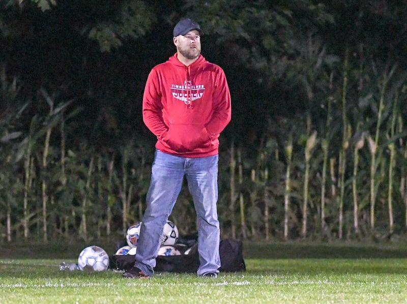 Indian Creek High School head boys soccer coach Nic Gaston looks on during the second half of Monday’s Sept 26th game as they travel to take on Hinckley-Big Rock at Hinckley-Big Rock High School.