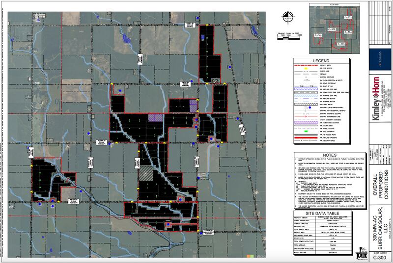 The project plan for a proposed 300 megawatt commercial solar energy system that could be created on nearly 2,000 acres in DeKalb County.