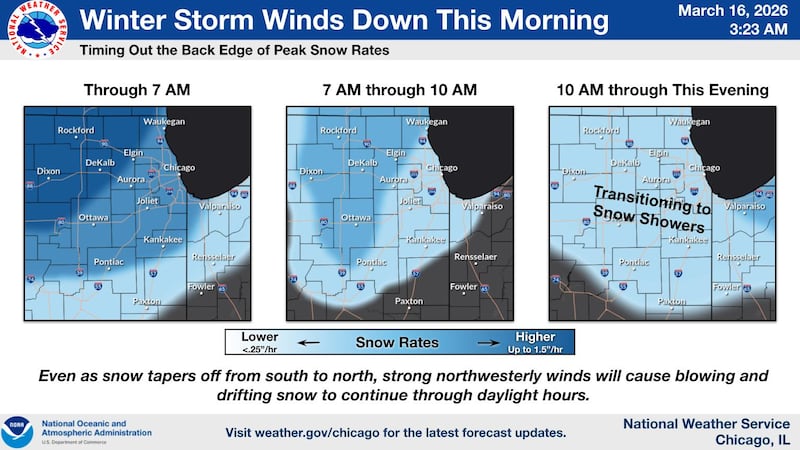 Winter storm winding down Monday morning in northern Illinois