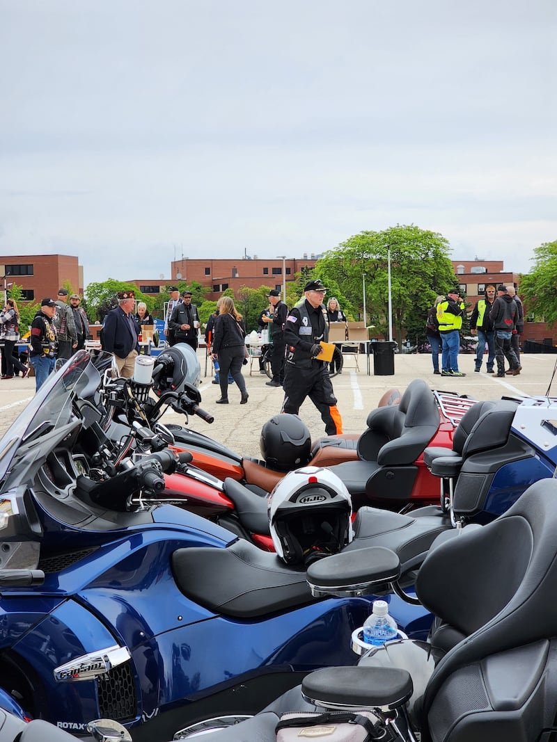 Motorcyclists register to participate in the Rolling Thunder MId-America Demonstration Parade prior to the 2024 ride.