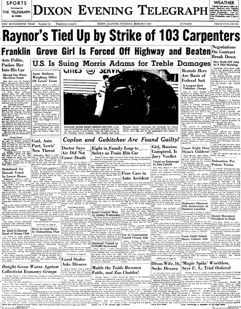 The cover of the Dixon Evening Telegraph for March 7, 1950
