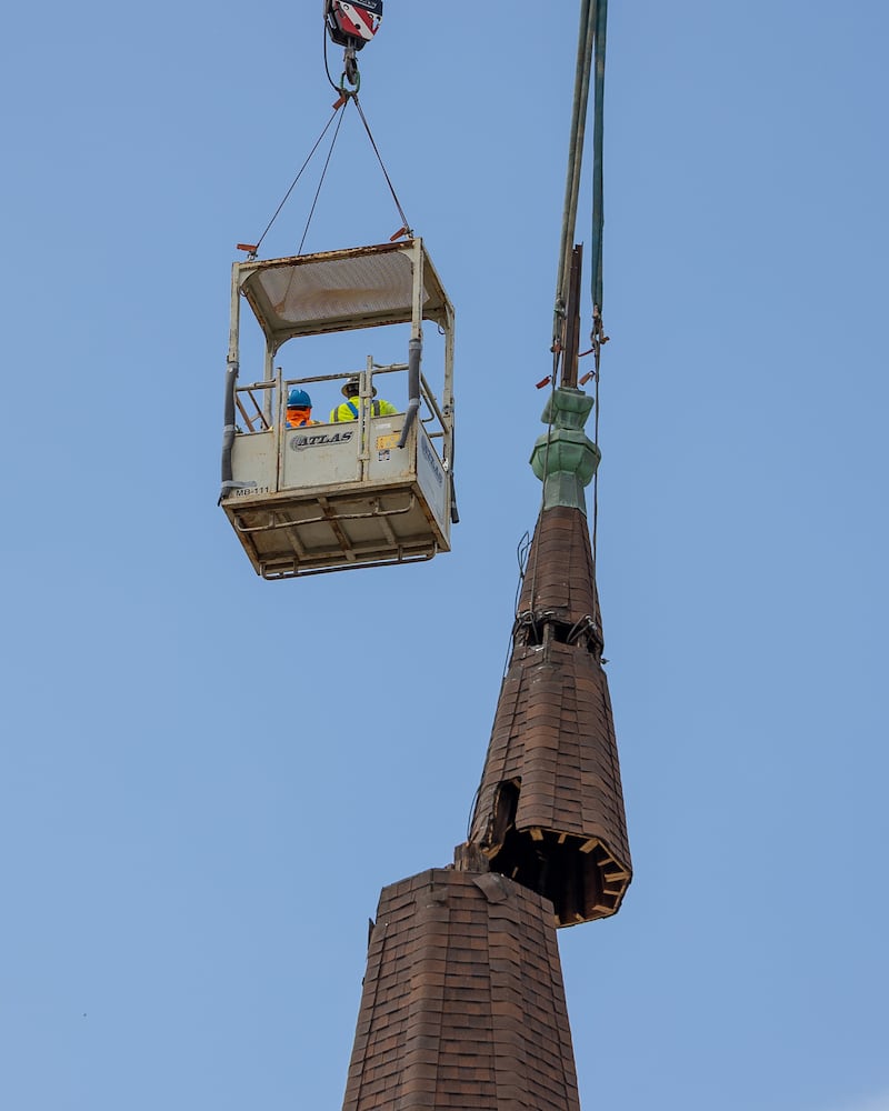 The steeple and spire of the Immaculate Conception Catholic Church is lifted by crane on Monday, June 1, 2026 at Immaculate Conception Catholic Church in Streator. Last August The Streator City Council approved a TIF Redevelopment Agreement with Beck Oil Company to open a gas station with a car wash in the 400 block of North Park Street.