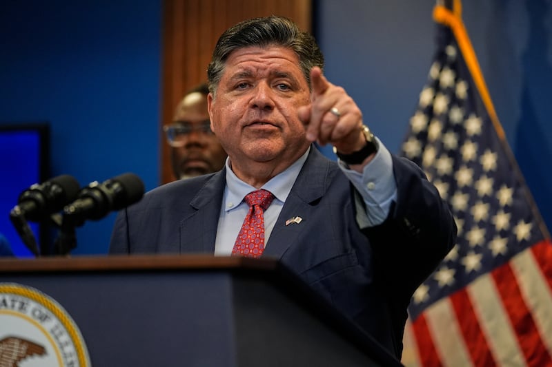 Illinois Gov. JB Pritzker speaks during a press conference Tuesday, Sept. 2, 2025, in Chicago. (AP Photo/Kiichiro Sato)