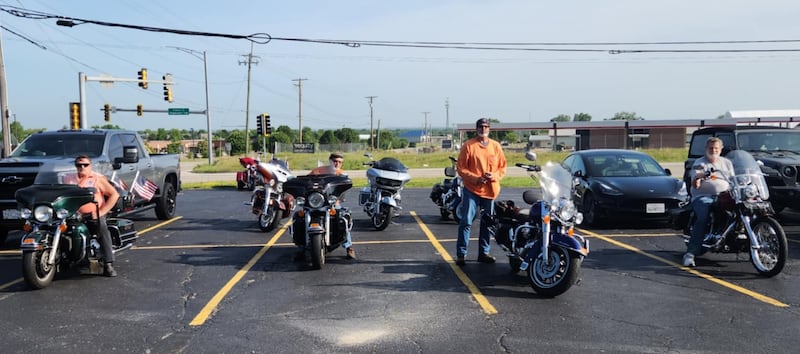 Pictured are Open Roads ABATE members (from left) Bruce Littlebrant, Bill Kolb, Dave Curran, and Mitch Busch getting ready to ride in the Illinois Motorcycle Freedom Run on Saturday, June 21,2025.
