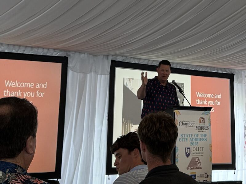 Morris Mayor Chris Brown addresses the crowd during the State of the City address on Wednesday, June 18, 2025 at the Morris Country Club.