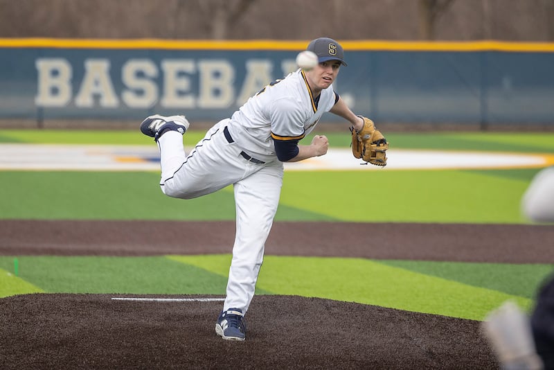 Sterling’s Drew Nettleton fires a pitch against Newman Tuesday, March 18, 2025.