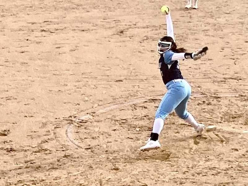 Bureau Valley pitcher Carly Reglin fires a pitch home against Midland Tuesday.