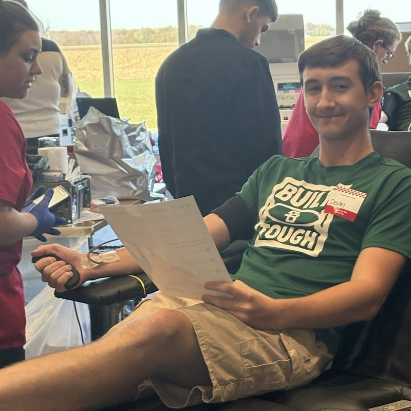 St. Bede Academy senior Devin Steil donated blood at the community blood drive held at St. Bede Academy this past fall. St. Bede will hold its second community blood drive of the school year on Feb. 10, 2026.