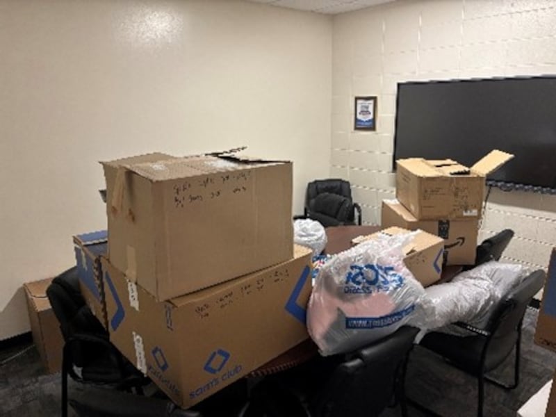 The Oregon Elementary School District office upon delivery of the coats and boots.