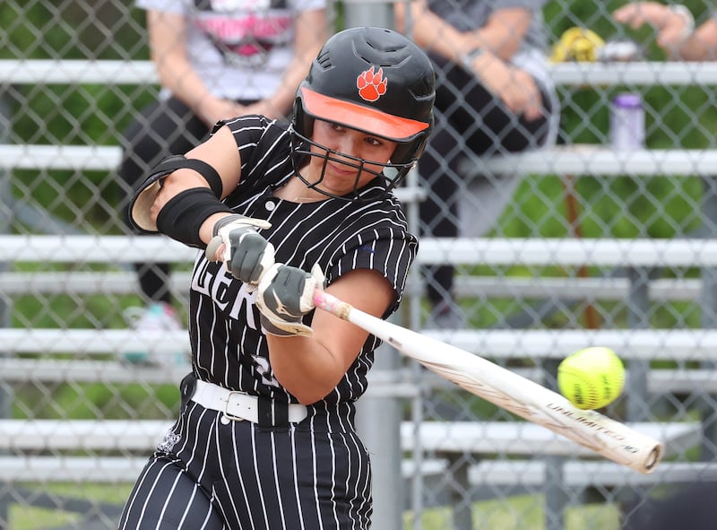 Crystal Lake Central's Ella Arana makes contact Tuesday, June 3, 2025 during their Class 3A sectional semifinal game against Sycamore at Sycamore High School.