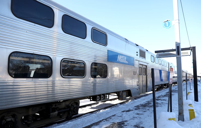A Metra train rolls into Geneva on Jan. 16, 2024.
