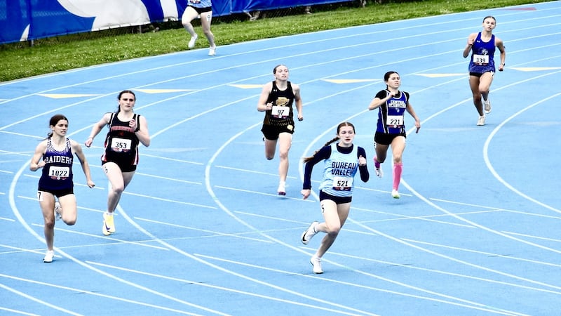 Bureau County girls at the IHSA Class 1A State Track & Field Meet