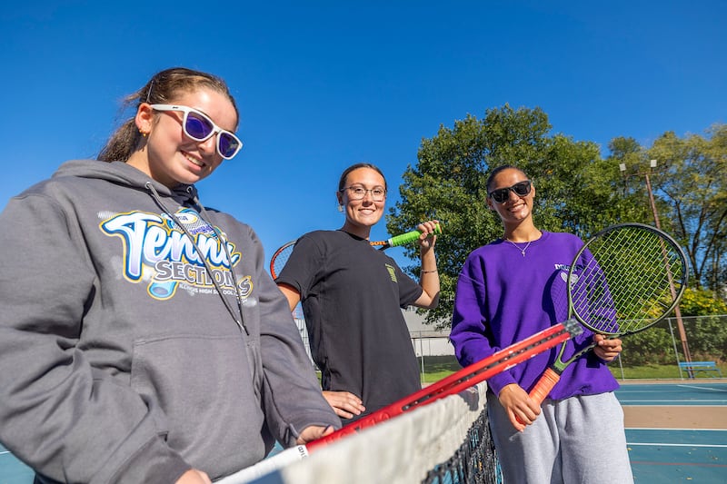 Dixon tennis players Jenna Mustapha (left), Rachel Lance and Brooklyn Arjes will be competing the IHSA state tournament this weekend.