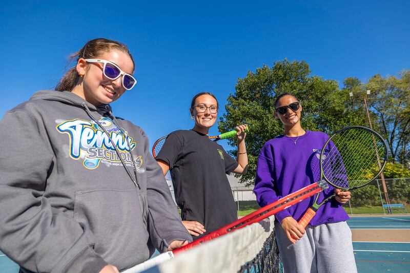 Dixon tennis players Jenna Mustapha (left), Rachel Lance and Brooklyn Arjes will be competing the IHSA state tournament this weekend.