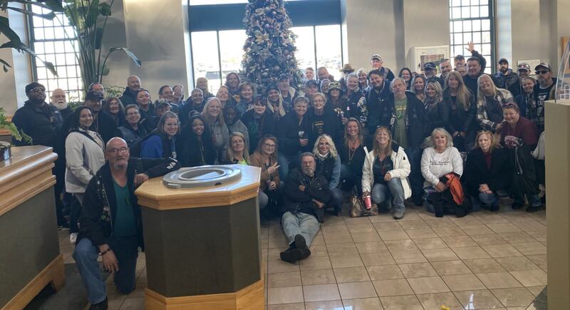 Pictured are participants at the Open Roads Fall Train Fun Run before they depart for a day of adventure.