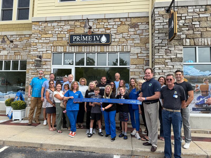 The Geneva Chamber of Commerce celebrating Prime IV Hydration and Wellness's grand opening
