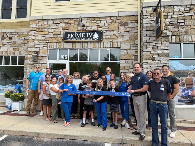 The Geneva Chamber of Commerce celebrating Prime IV Hydration and Wellness's grand opening