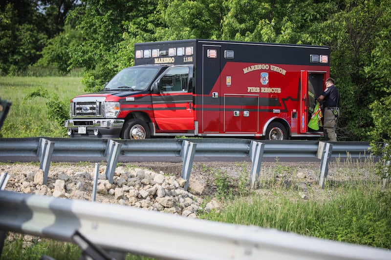 One woman was airlifted and four other people were hospitalized following a crash near Woodstock June 15, 2025.