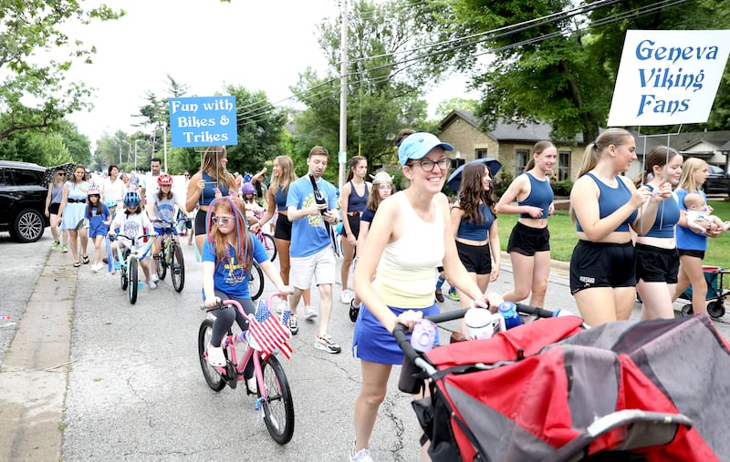 Participants march west on Campbell Street for the annual Swedish Days Kids’ Day Parade on Friday, June 20, 2025 in Geneva.