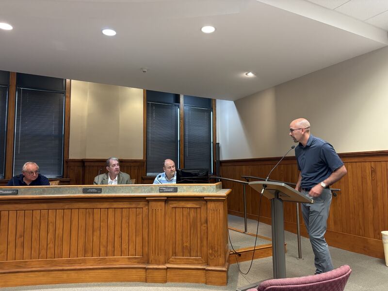 Developer Sean Garrett addresses the Ottawa City Council on Monday, July 1, to discuss plans for a self-storage facility on Etna Road - the first phase of a larger development on the city’s east side.