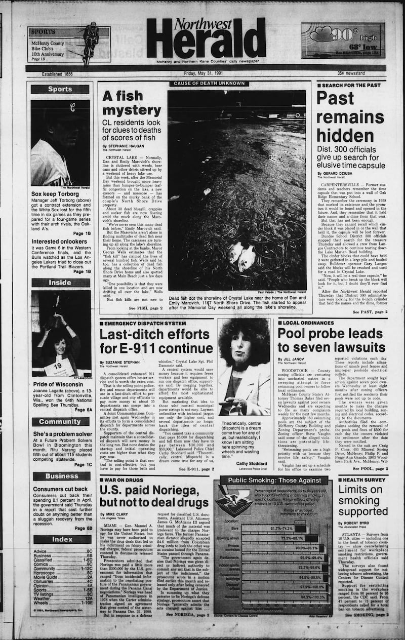 The cover of the Northwest Herald for May 31, 1991