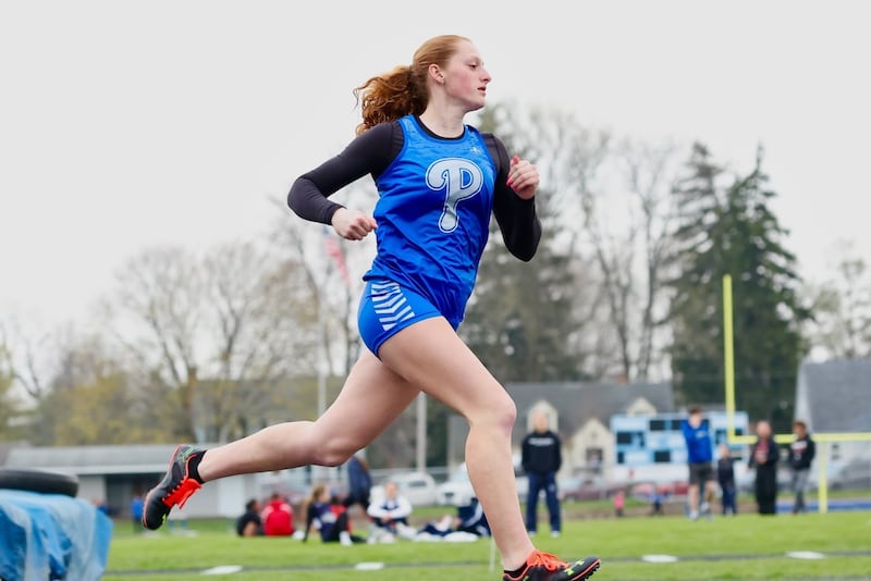 Princeton's Jocelyn Strouss races to victory in the 400 meters in Thursday's Howard-Monier Invite.