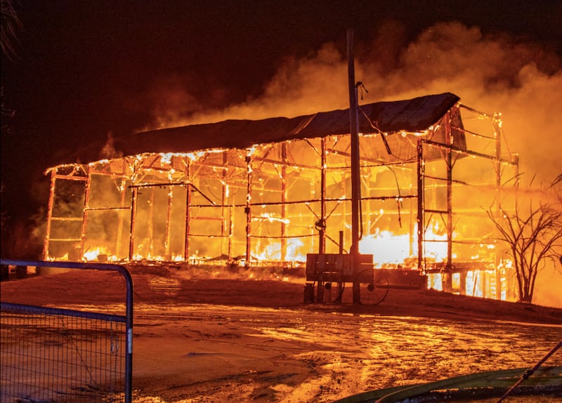 Several farm animals were killed in a large barn fire in Hampshire on Jan. 21. The barn soon collapsed. The Hampshire Fire Protection District and several other responding fire crews extinguished the flames on the barn and two nearby buildings.