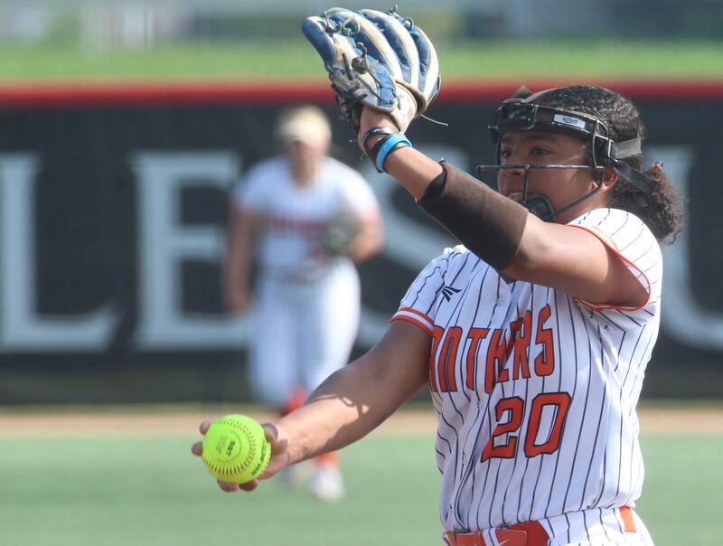 Oswego pitcher Jaelynn Anthony lets go of a throw to Barrington during the Class 4A championship game on Saturday, June 14, 2025 at the Louisville Slugger Sports Complex in Peoria.