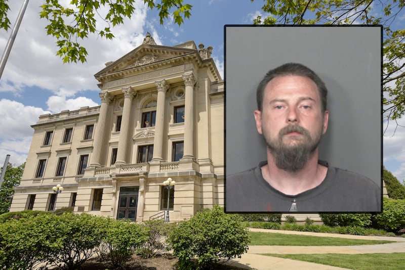 Joshua M. Boyer, 44, of DeKalb, was charged on May 29, 2026, with attempted first-degree murder after police allege he attacked a man he lives with with a machete, court records show. (Inset photo provided by DeKalb Police Department)