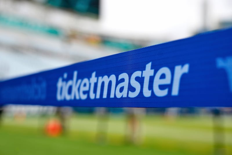 FILE - The Ticketmaster logo is seen along the sideline of the field before an NFL football game, Sept. 15, 2024, in Jacksonville, Fla. (AP Photo/Phelan M. Ebenhack, File)