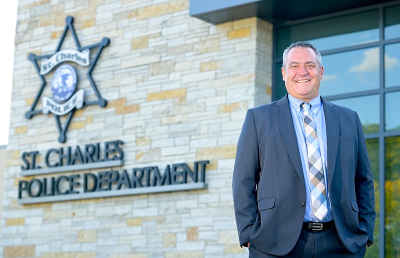 New St. Charles Police Chief Daniel Likens outside the police station on Tuesday, Sep 2, 2025 in St. Charles.
