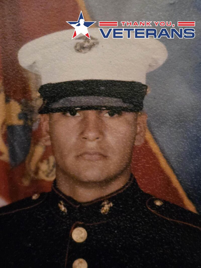 West Carroll football coach Abelardo Sustaita is pictured in his United States Marine Corps uniform.