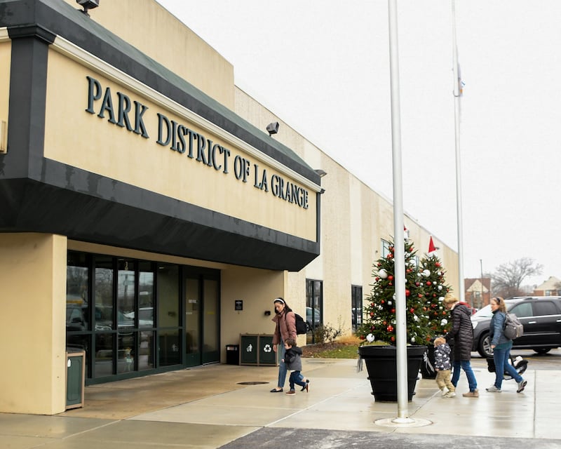 Attendees of the breakfast with Santa event held on Sunday Dec. 15, 2024, walk into the La Grange Park District Recreation Center.