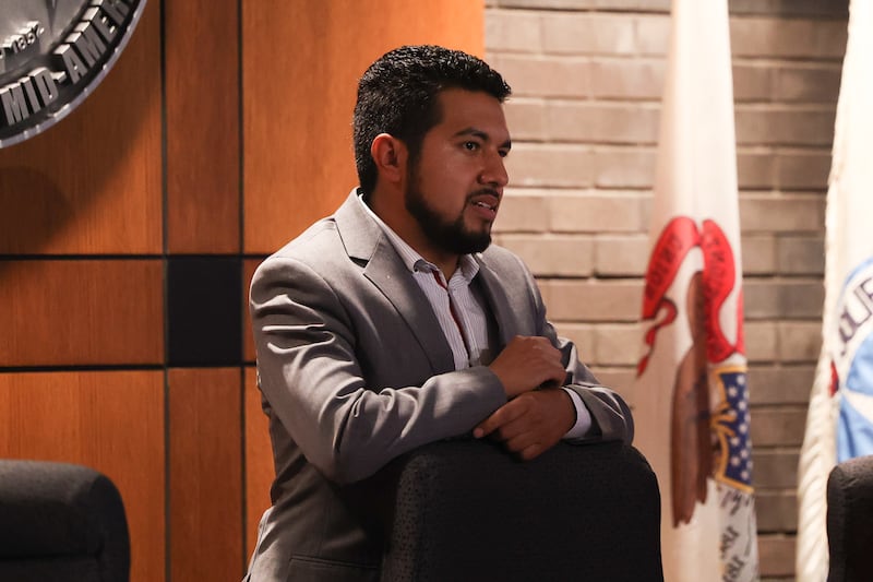 Joliet City Council member Cesar Guerrero waits for the start of the Joliet City Council meeting on Tuesday, July 18th, 2023.