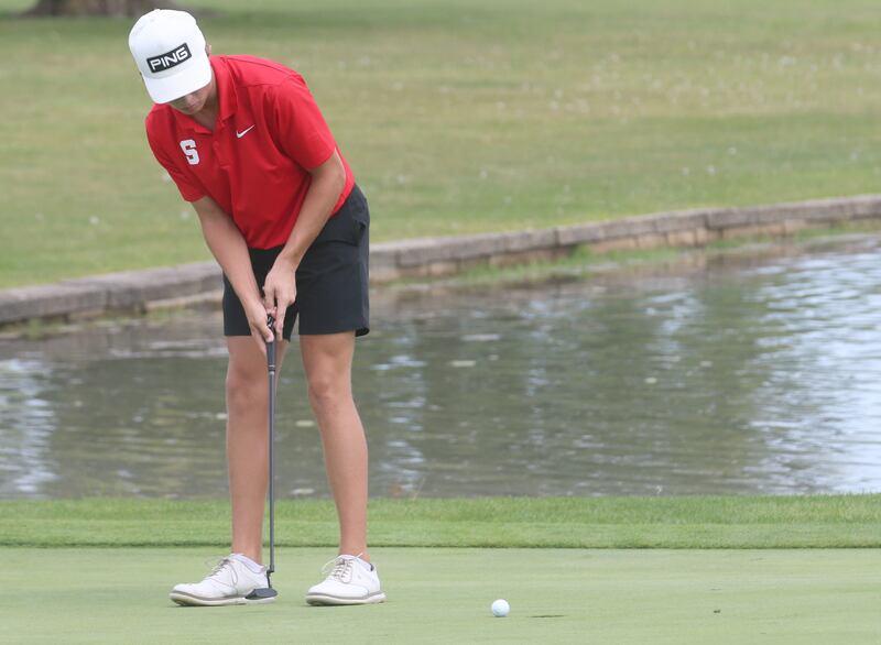 Streator's Kolden Neumann puts during the Pirate Invitational golf meet last season at Deer Park Golf Course in Oglesby.