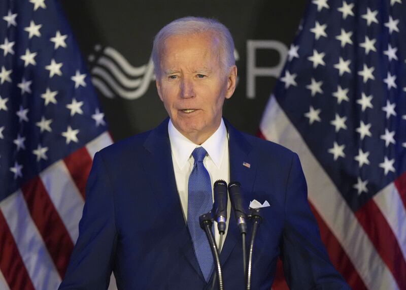 FILE - Former President Joe Biden speaks at a conference in Chicago, April 15, 2025. (AP Photo/Nam Y. Huh, File)