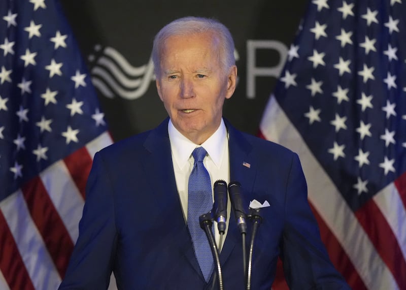 FILE - Former President Joe Biden speaks at a conference in Chicago, April 15, 2025. (AP Photo/Nam Y. Huh, File)