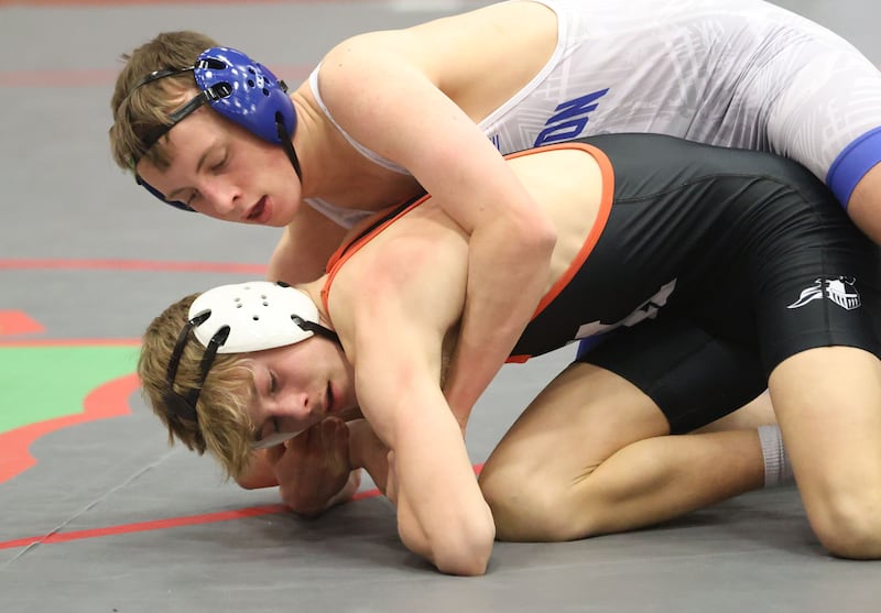 Princeton's Joel Odell wrestles Kaneland's Ethan Anderson during a meet on Thursday, Jan. 22, 2026 in Sellett Gymnasium at L-P High School.