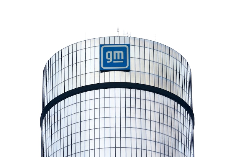 FILE - A General Motors logo is seen on a building, April 24, 2024, in Detroit. (AP Photo/Paul Sancya, File)