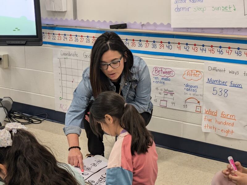Sandra Almazan, a second grade bilingual teacher at Troy Craughwell Elementary School in Joliet, is seen inside her classroom on Thursday, March 20, 2025.