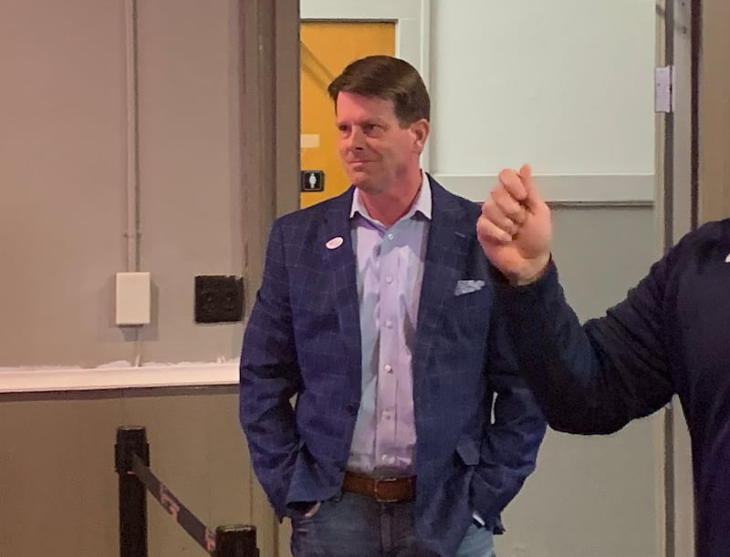 Kankakee Mayor Chris Curtis smiles as he wins the mayoral election Tuesday night.