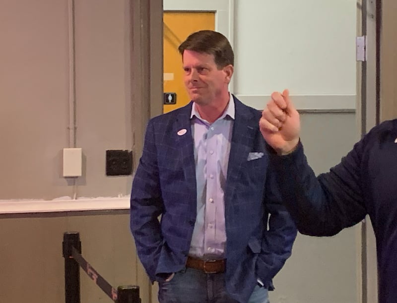 Kankakee Mayor Chris Curtis smiles as he wins the mayoral election Tuesday night.