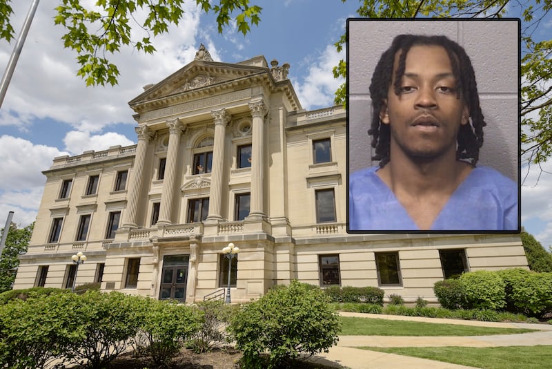 Elijah J. Davis, 23, of Chicago, faces more than a dozen charges, including armed violence, after fleeing from a traffic stop on March 23 in DeKalb, according to documents filed in DeKalb Circuit Court on March 24. (Inset photo provided by DeKalb County Jail)