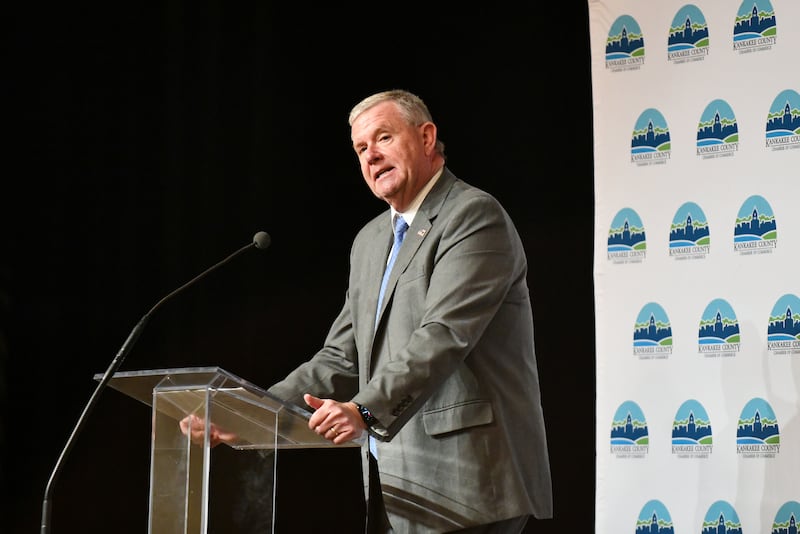 Kankakee County Sheriff Mike Downey speaks at the 2025 State of the County Address on Tuesday, March, 4, 2025, at Chalfant Hall at Olivet Nazarene University in Bourbonnais, hosted by the Kankakee County Chamber of Commerce.