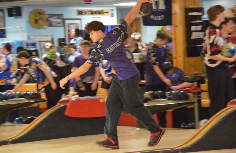 Rochelle Township High School sophomore bowler Austin Hartnett’s best game of the season came outside of a meet. He bowled a 300 on Monday, Jan. 5, 2026 on a double date at T-Byrd Lanes in Rochelle.