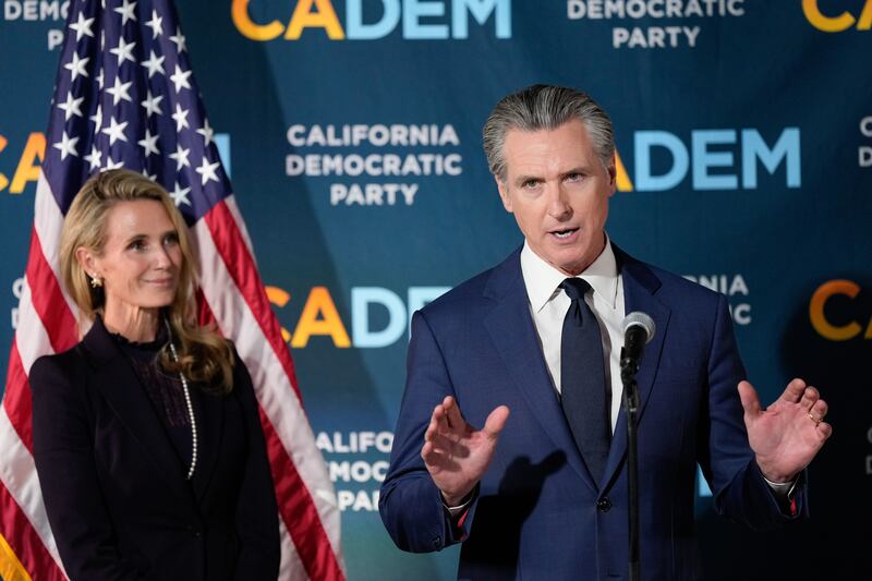 California Gov. Gavin Newsom speaks during an election night press conference at a California Democratic Party office Tuesday, Nov. 4, 2025, in Sacramento, Calif. (AP Photo/Godofredo A. Vásquez)