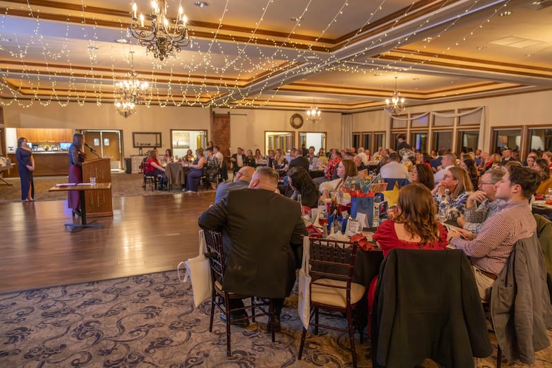 Renee Kryger, president and CEO of the Yorkville Area Chamber of Commerce, addresses more than 170 local business leaders during the chamber's Annual Membership Dinner on Feb. 19 at Whitetail Ridge Golf Club.