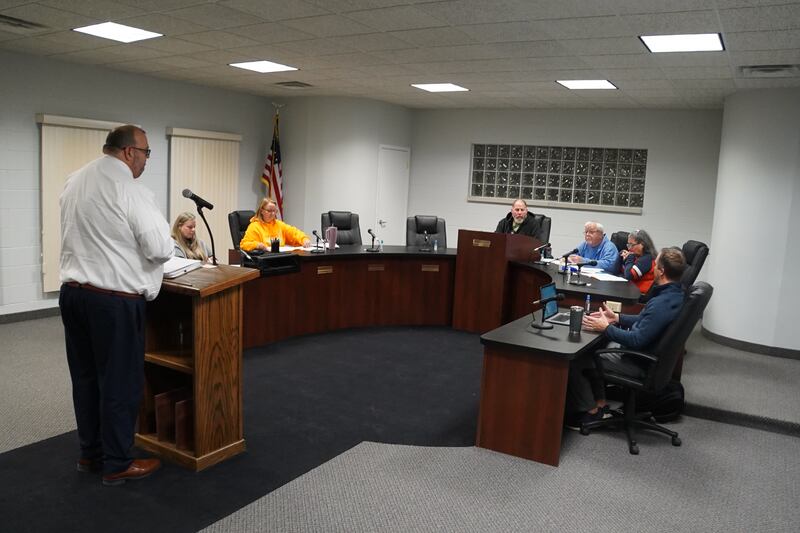 Jim Rodriguez, attorney for Greenbacker, speaks at the Hillcrest Village Board meeting on Wednesday, Dec. 10, 2025.
